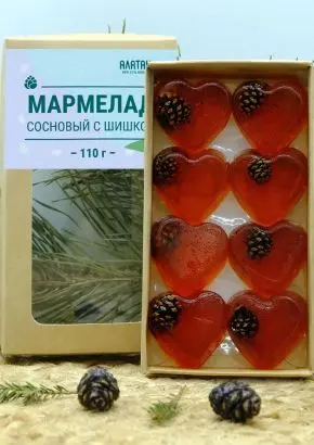 Мармелад "Сердце" с сосновой шишкой в крафтовой коробке, 110 г
