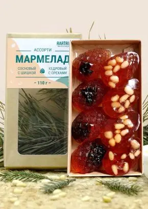 Мармелад сосновый ассорти с кедровыми орехами и с шишкой, 110 гр
